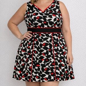 Jolibel Dress Sleeveless Floral Fit & Flare Size 18 Cotton Blend Red Black Plus